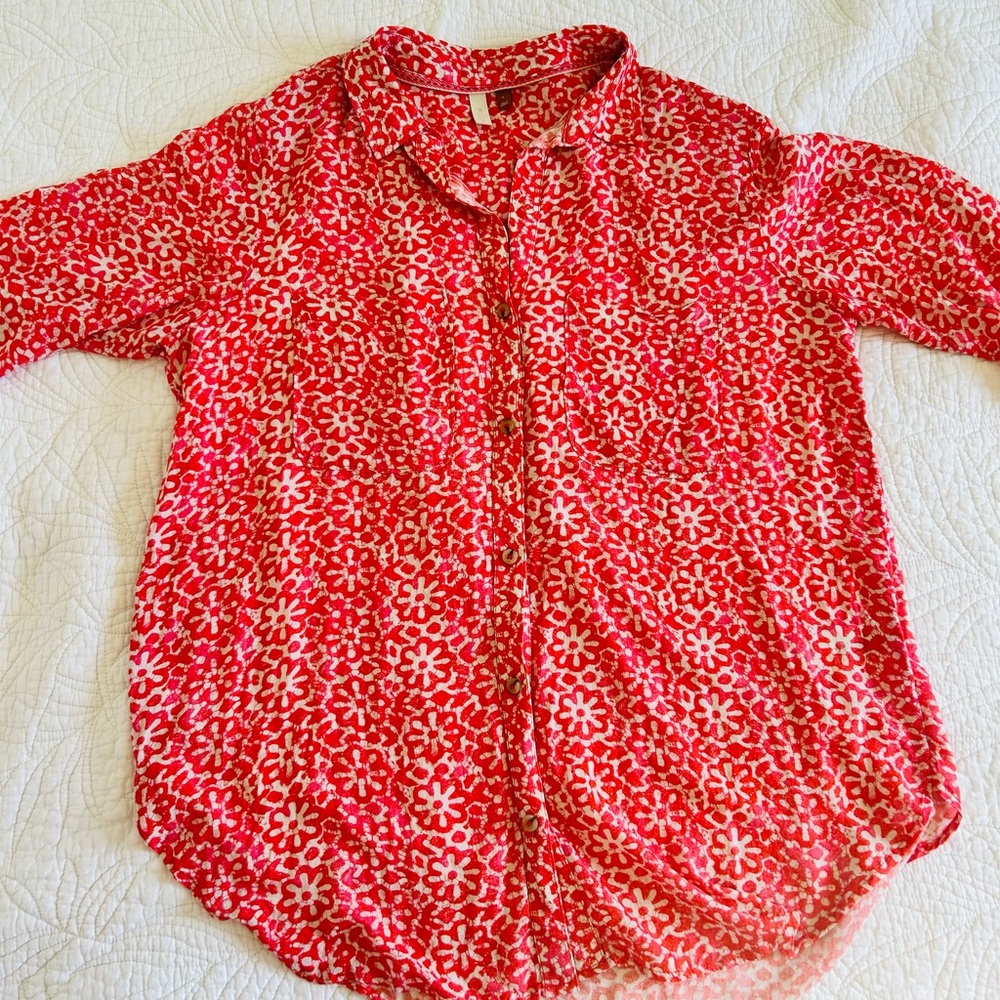 Pilcro Orange, pinkish and White Floral Top